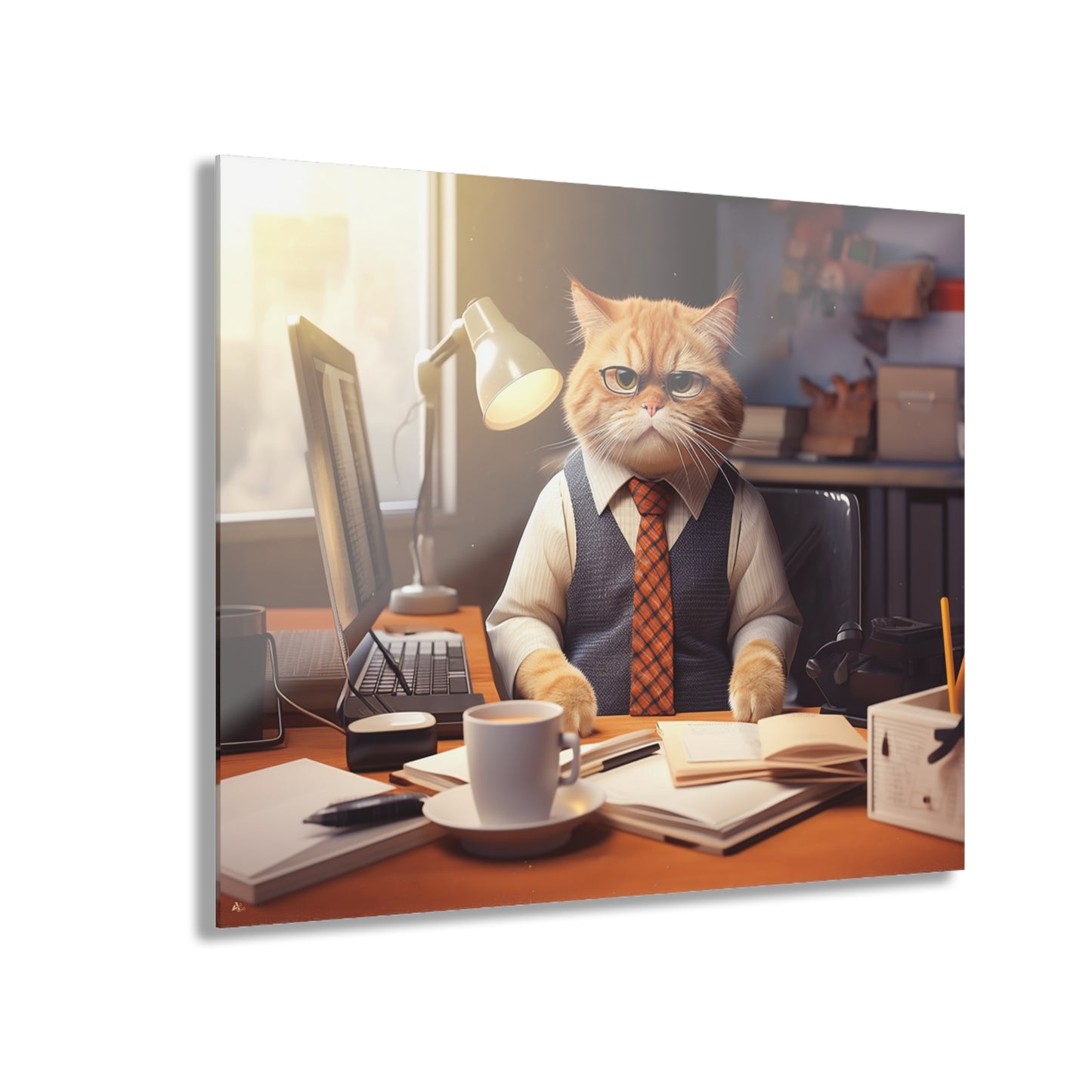 Office Cat, Animal Concept Style, Acrylic Wall Art