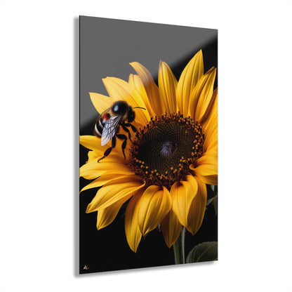 Bumblebee Sunflower, No Background Concept, Acrylic Wall Art