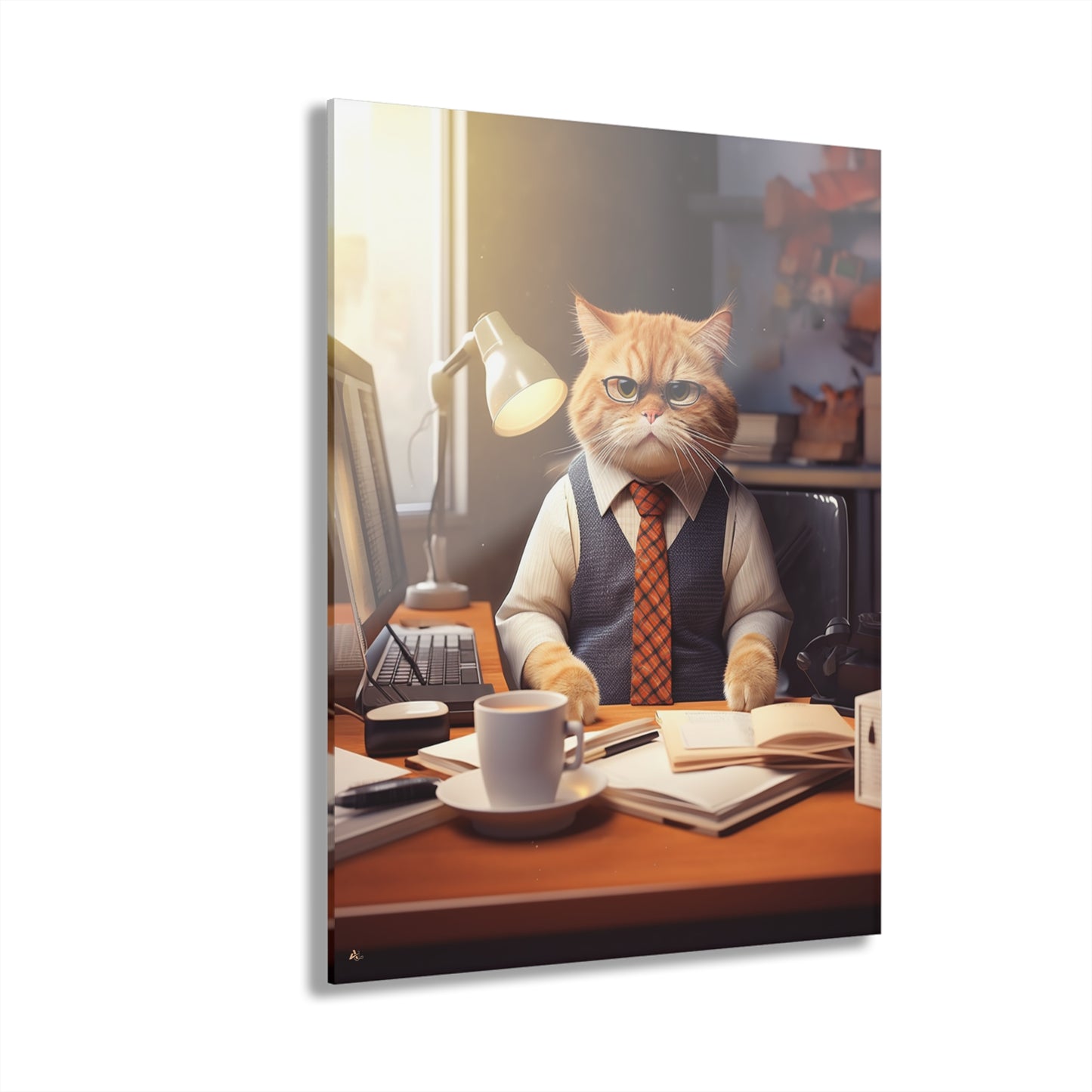 Office Cat, Animal Concept Style, Acrylic Wall Art