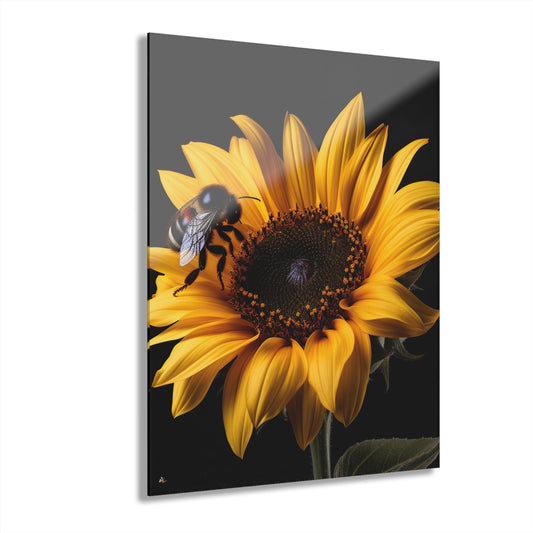 Bumblebee Sunflower, No Background Concept, Acrylic Wall Art