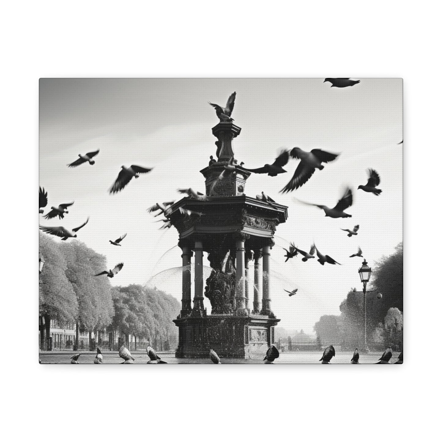 Fountain flock Canvas Art