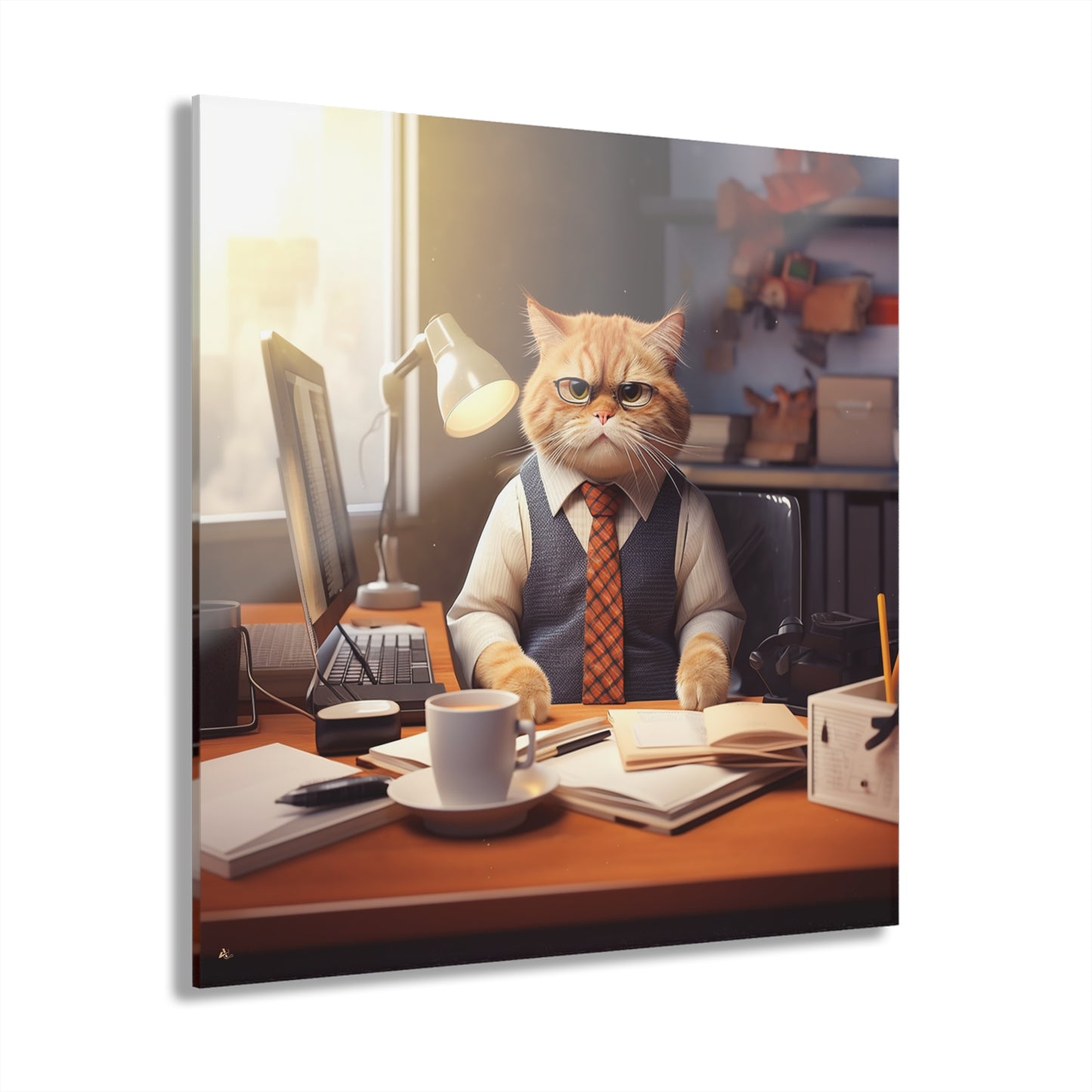 Office Cat, Animal Concept Style, Acrylic Wall Art