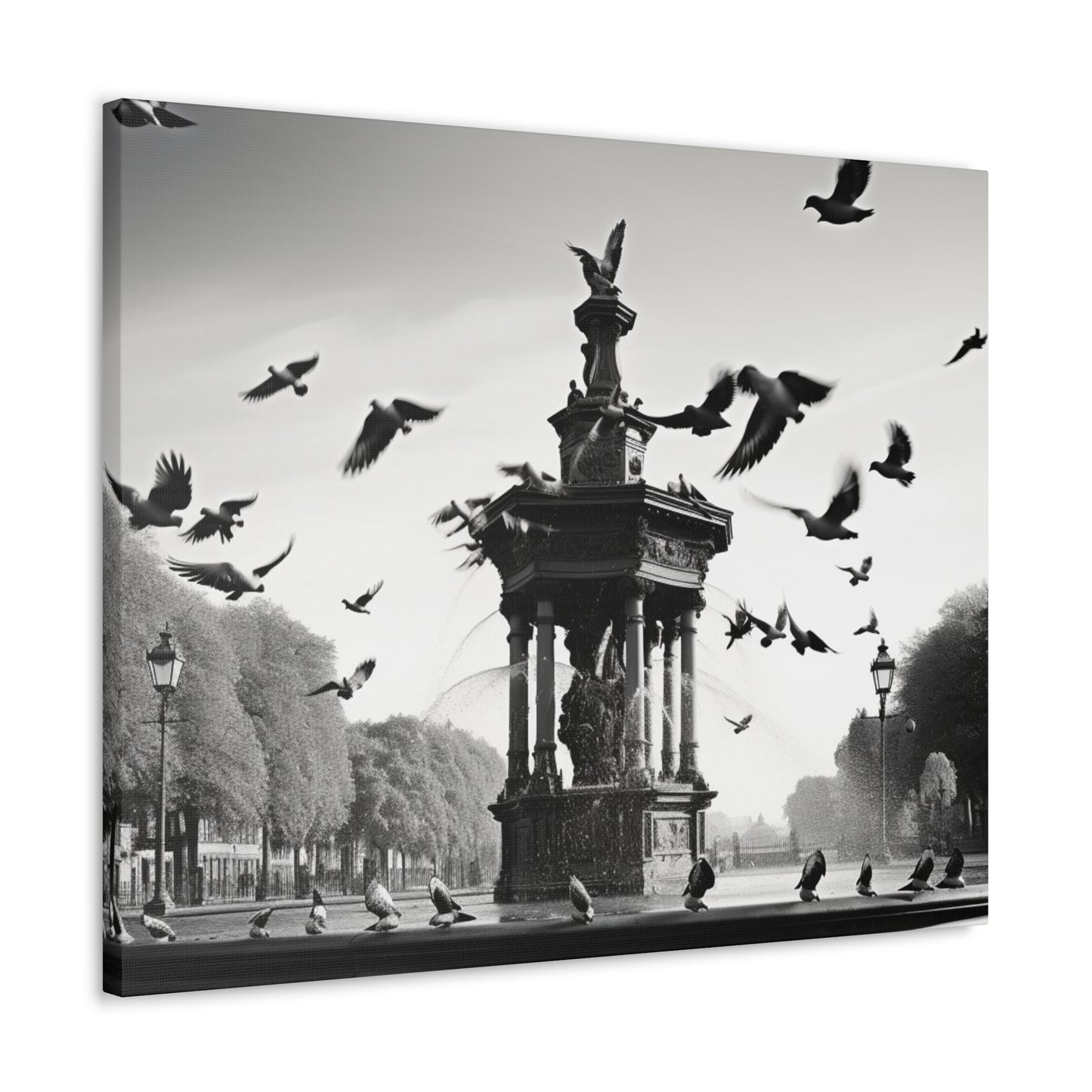 Fountain flock Canvas Art