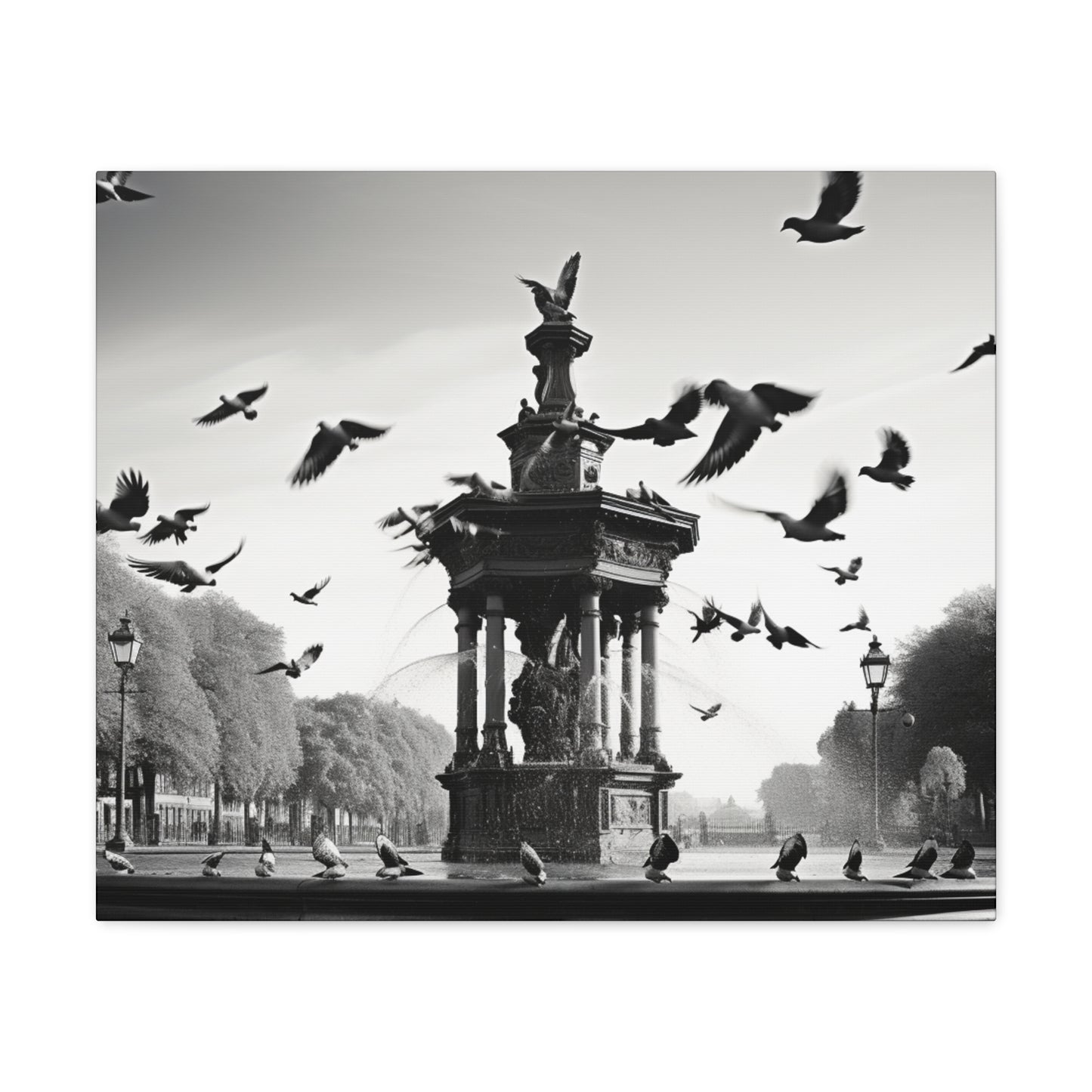 Fountain flock Canvas Art