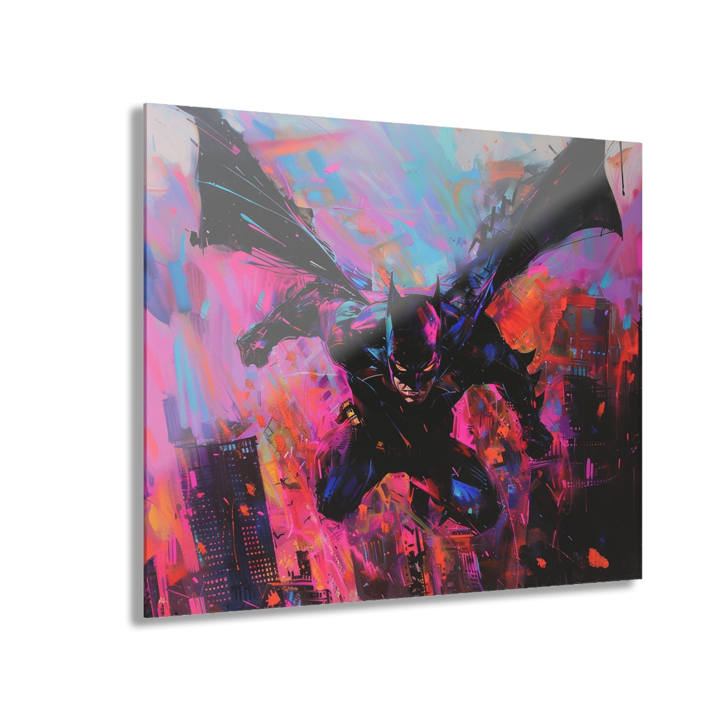 Abstract Knight: Picasso's Gotham Glide, Fan Concept Batman, Acrylic Wall Art