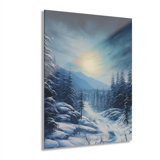 Moonlit Snow, Landscape Concept Style, Acrylic Wall Art