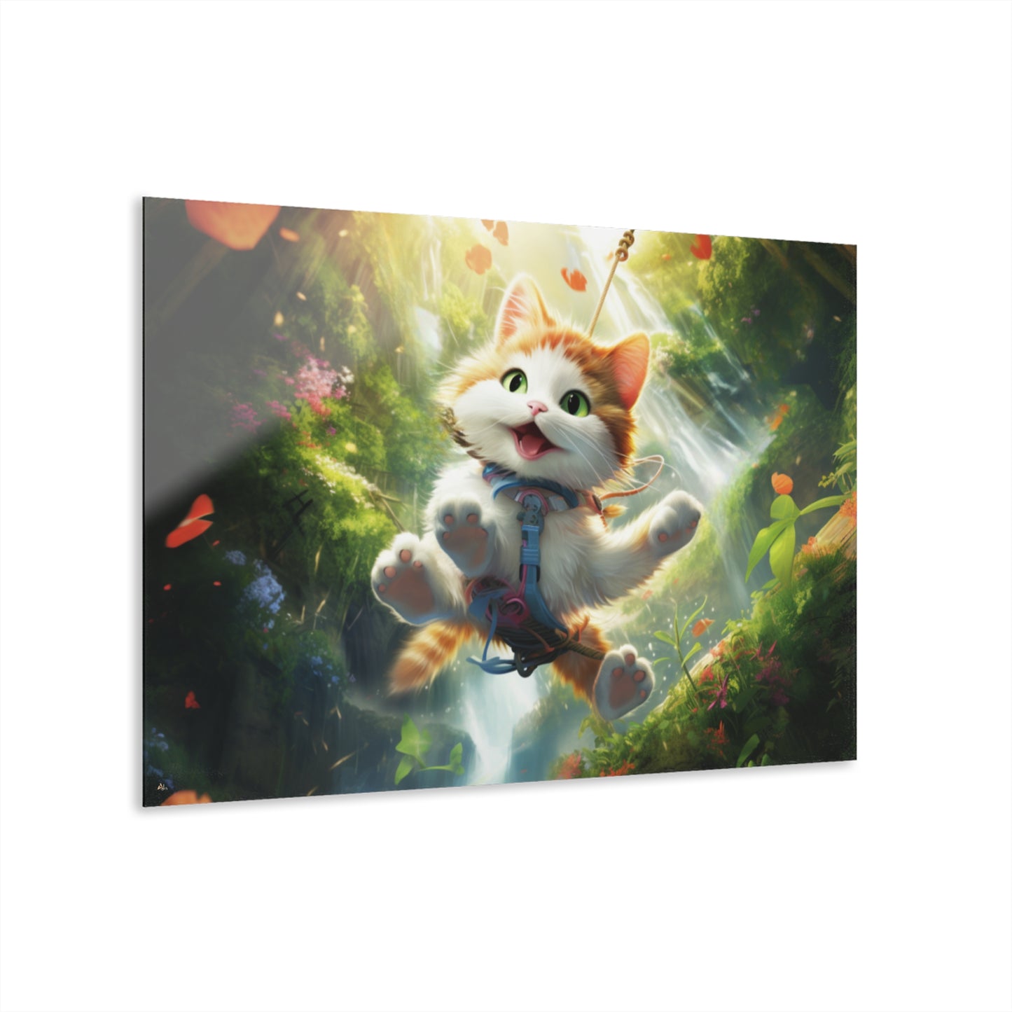 Zipline Kitty, Animal Concept Art, Acrylic Wall Art