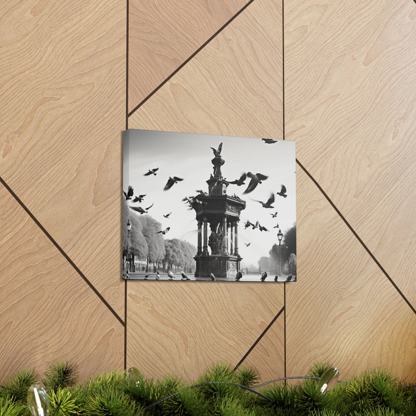 Fountain flock Canvas Art