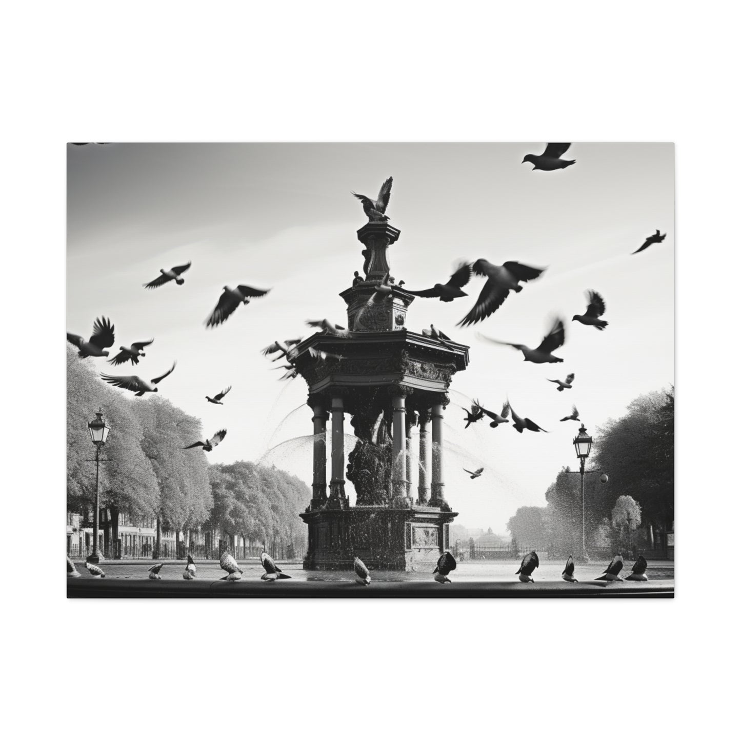 Fountain flock Canvas Art