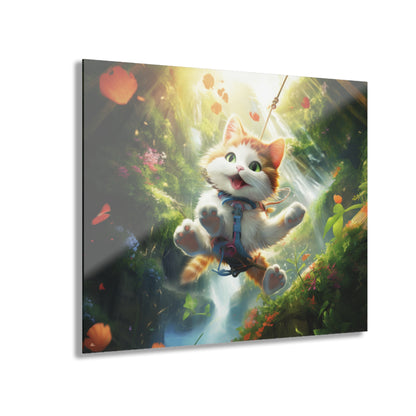 Zipline Kitty, Animal Concept Art, Acrylic Wall Art