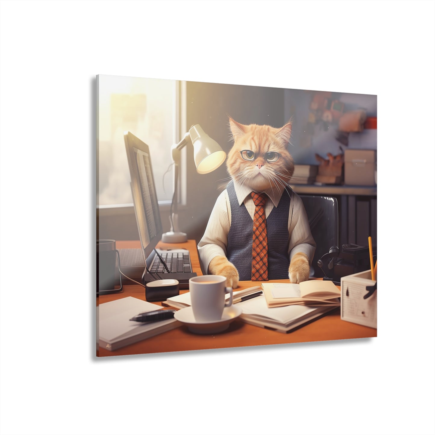 Office Cat, Animal Concept Style, Acrylic Wall Art