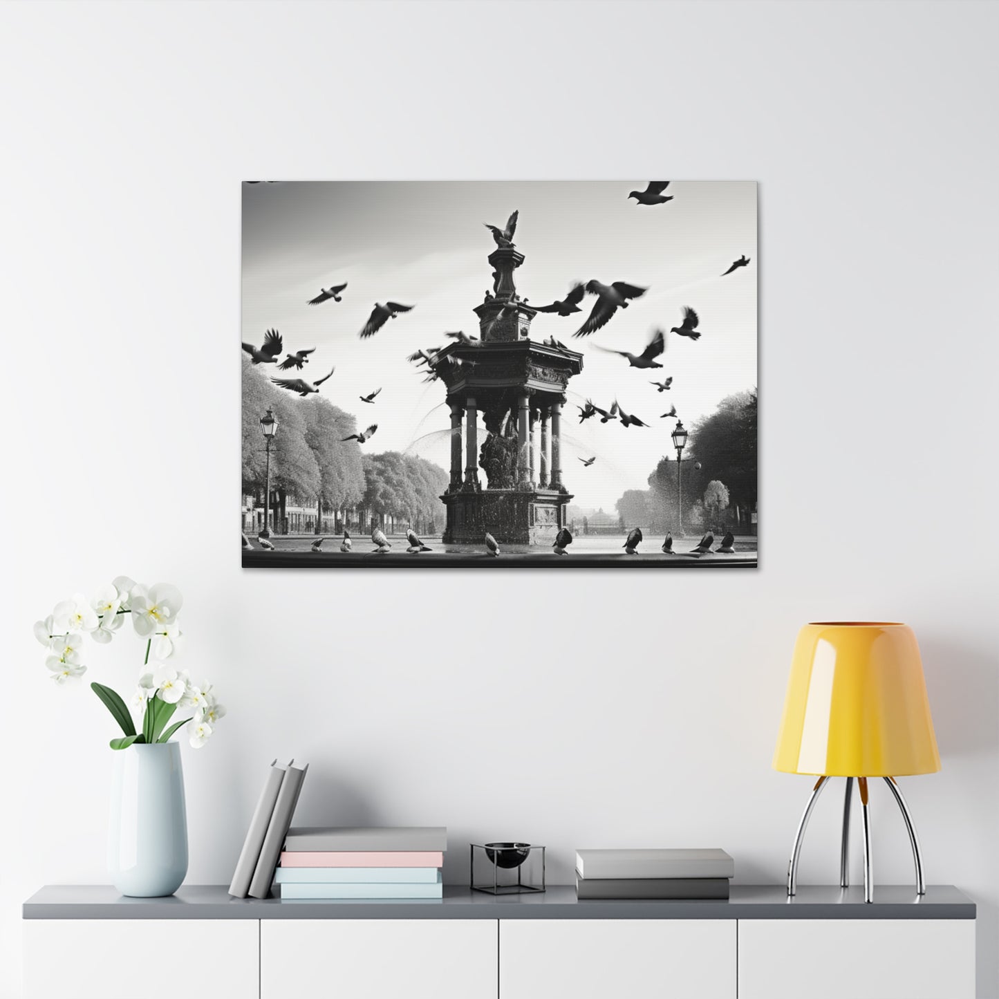 Fountain flock Canvas Art