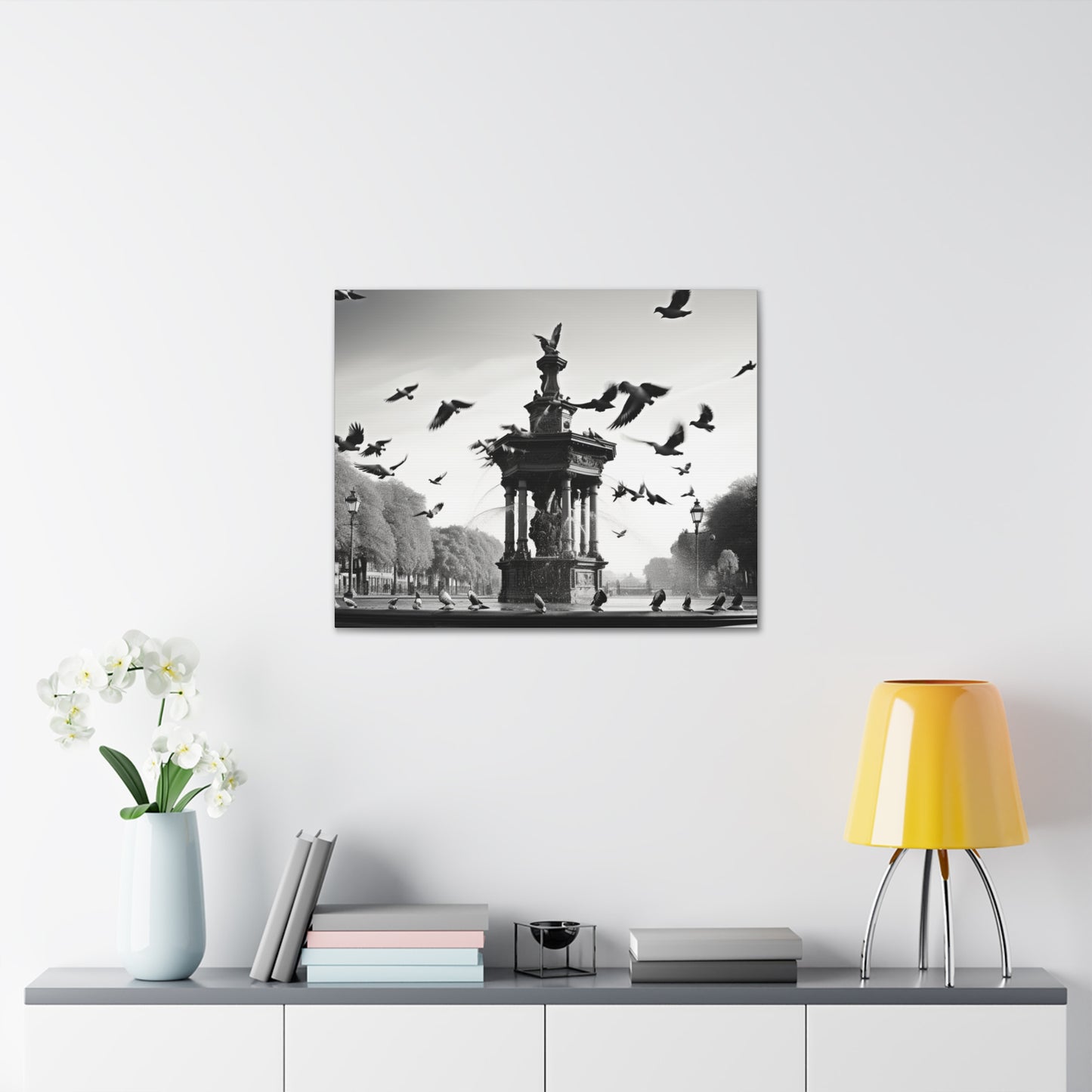 Fountain flock Canvas Art