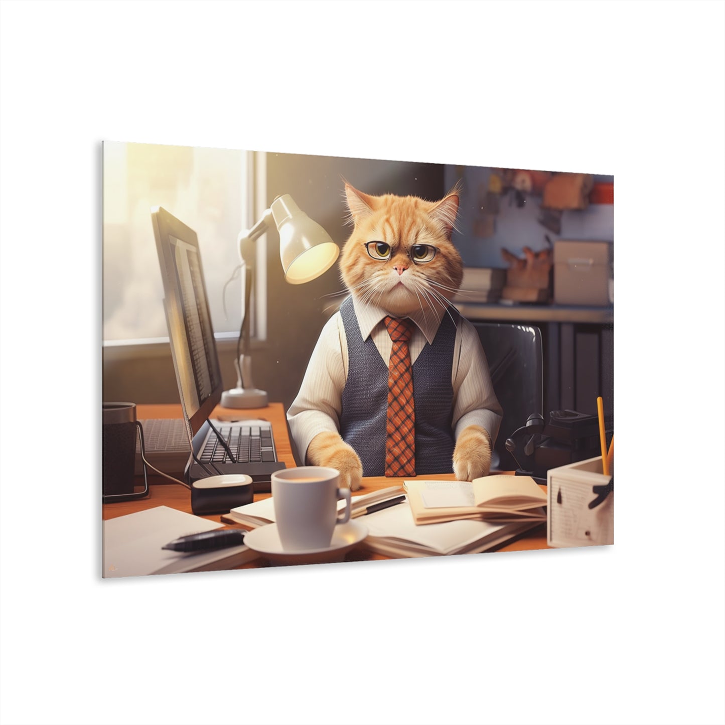 Office Cat, Animal Concept Style, Acrylic Wall Art