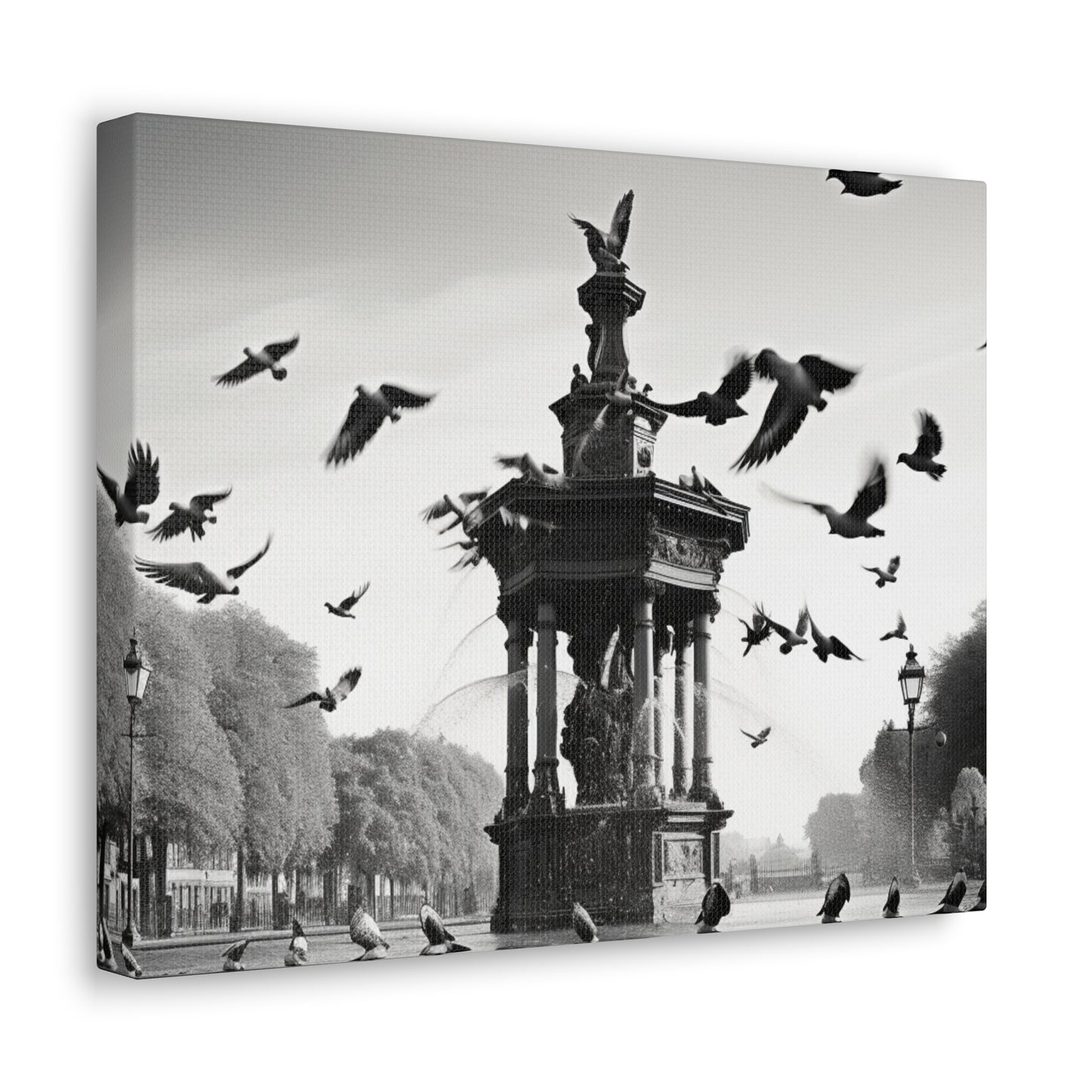 Fountain flock Canvas Art