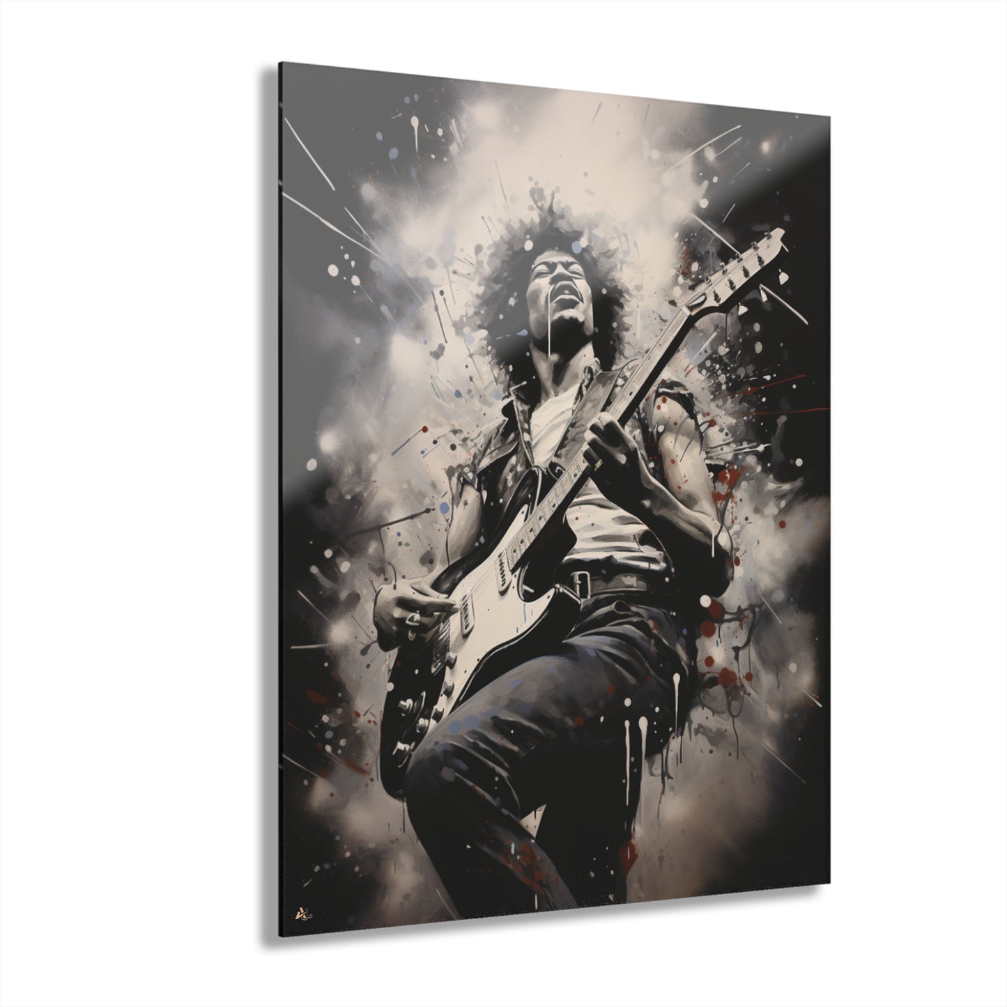 Jimmy Hendrix Concept Style, Black and White, Acrylic Wall Art