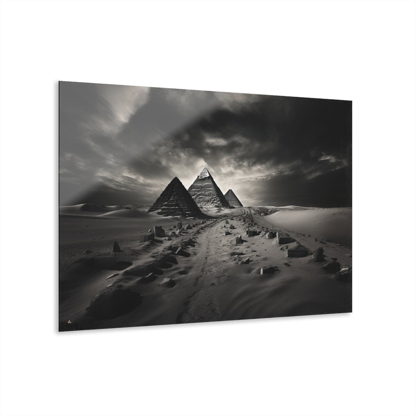 Pyramid Row, Black and White, Landscape Concept Style, Acrylic Wall Art